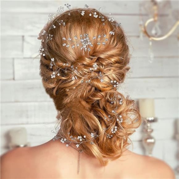 Bridal Crystal Headband with Pearls - Extra Long Hair Vine - Picture 7 of 7